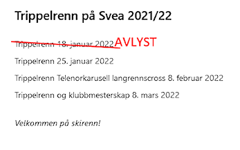 Trippelrennet tirsdag 18. avlyst